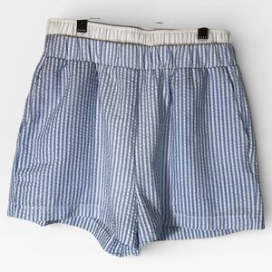 Exlura Blue and White Stripe High Waisted Boxer Shorts Size Small